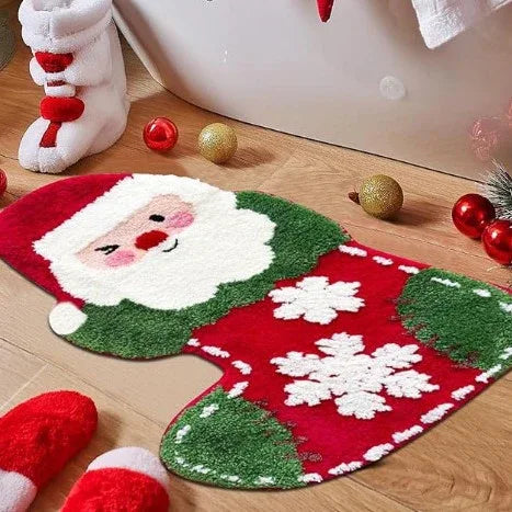 Red The Alien Old Man of Christmas Festive Christmas Shaped Floor Mat - Plush Non-Slip Holiday Accent Rug - Mekamart Australia