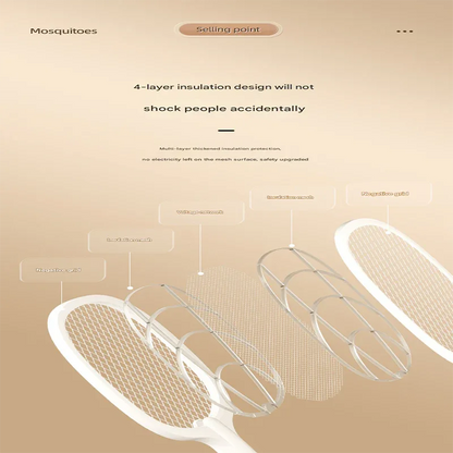 White Rechargeable 2-in-1 Bug Zapper Racket - Electric Fly Swatter & UV Mosquito Lamp with Charging Base - Mekamart Australia