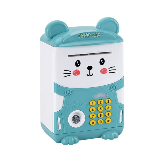 Blue Mouse Treasure Kids Smart ATM Piggy Bank - Automatic Bill Scroll, Password & Fingerprint Unlock with Fun Features - Mekamart Australia
