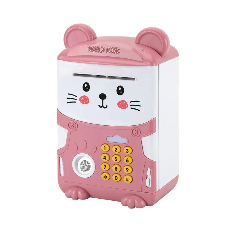 Pink Mouse baby Kids Smart ATM Piggy Bank - Automatic Bill Scroll, Password & Fingerprint Unlock with Fun Features - Mekamart Australia