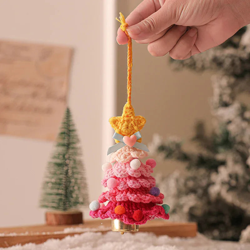 2 Pcs Handmade Crochet Christmas Tree Ornament - Plush Knitted Decoration with Bell - Ideal for Home, Car & Holiday Decor(Style A) - Mekamart Australia