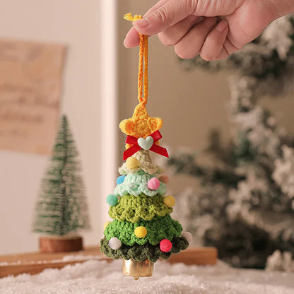 2 Pcs Handmade Crochet Christmas Tree Ornament - Plush Knitted Decoration with Bell - Ideal for Home, Car & Holiday Decor(Style C) - Mekamart Australia
