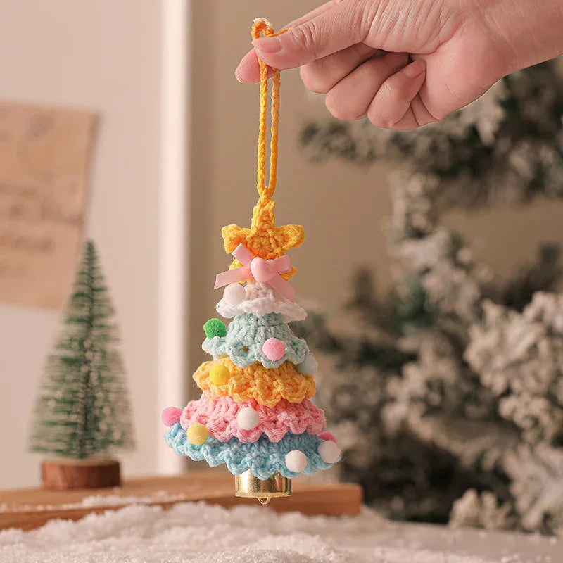 2 Pcs Handmade Crochet Christmas Tree Ornament - Plush Knitted Decoration with Bell - Ideal for Home, Car & Holiday Decor(Style D) - Mekamart Australia