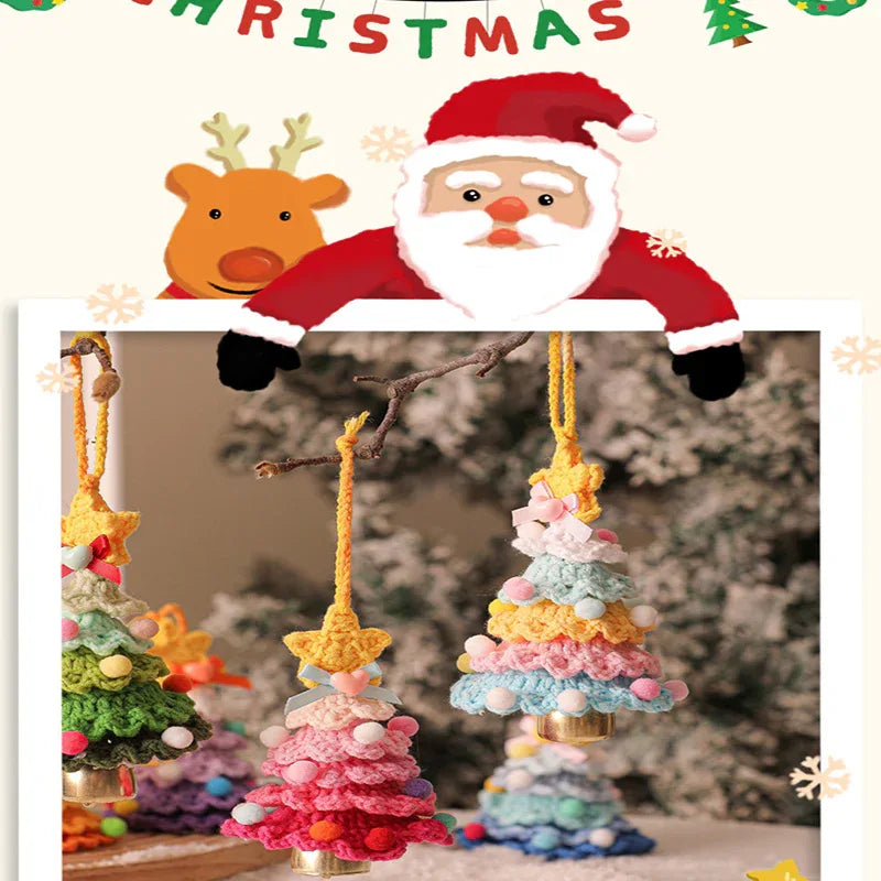 2 Pcs Handmade Crochet Christmas Tree Ornament - Plush Knitted Decoration with Bell - Ideal for Home, Car & Holiday Decor(Style D) - Mekamart Australia