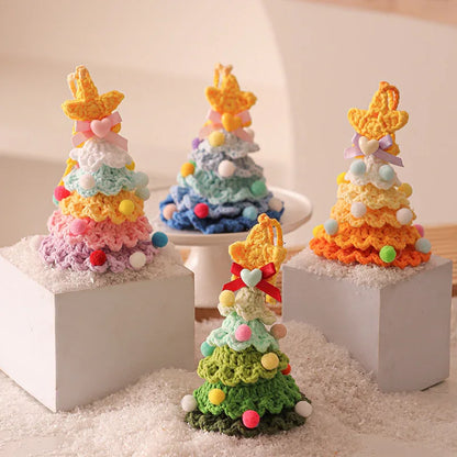 2 Pcs Handmade Crochet Christmas Tree Ornament - Plush Knitted Decoration with Bell - Ideal for Home, Car & Holiday Decor(Style D) - Mekamart Australia