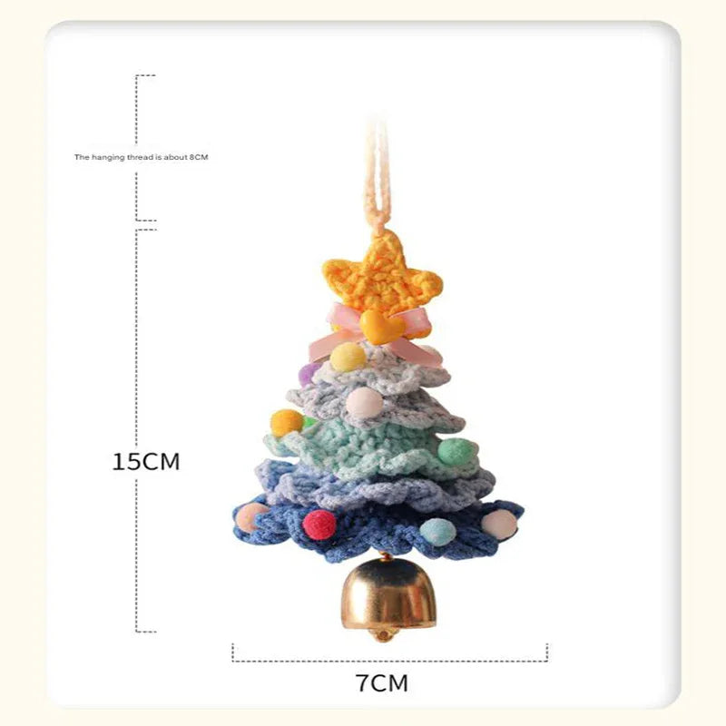 2 Pcs Handmade Crochet Christmas Tree Ornament - Plush Knitted Decoration with Bell - Ideal for Home, Car & Holiday Decor(Style D) - Mekamart Australia