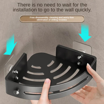 Two layers of elegant black Premium No-Drill Corner Shower Caddy - Thickened ABS Bathroom Storage Shelf with Hooks, Quick Wall Mount Organiser - Mekamart Australia