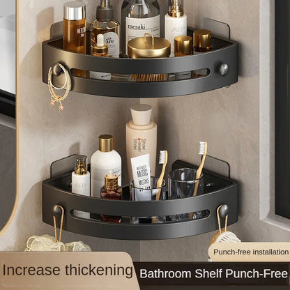 Three layers of gun gray Premium No-Drill Corner Shower Caddy - Thickened ABS Bathroom Storage Shelf with Hooks, Quick Wall Mount Organiser - Mekamart Australia