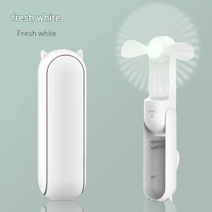 White 2-in-1 Foldable Mini Fan & Power Bank - Ultra-Compact USB Rechargeable Personal Fan - Mekamart Australia