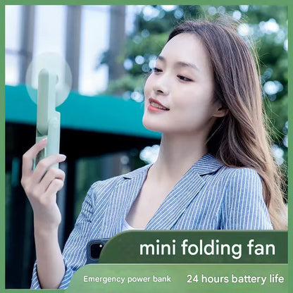 Green 2-in-1 Foldable Mini Fan & Power Bank - Ultra-Compact USB Rechargeable Personal Fan - Mekamart Australia