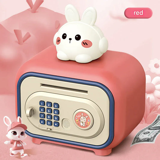 Red Electronic Piggy Bank Safe for Kids - Automatic Rolling Money Box with PIN & Fingerprint Lock - Mekamart Australia