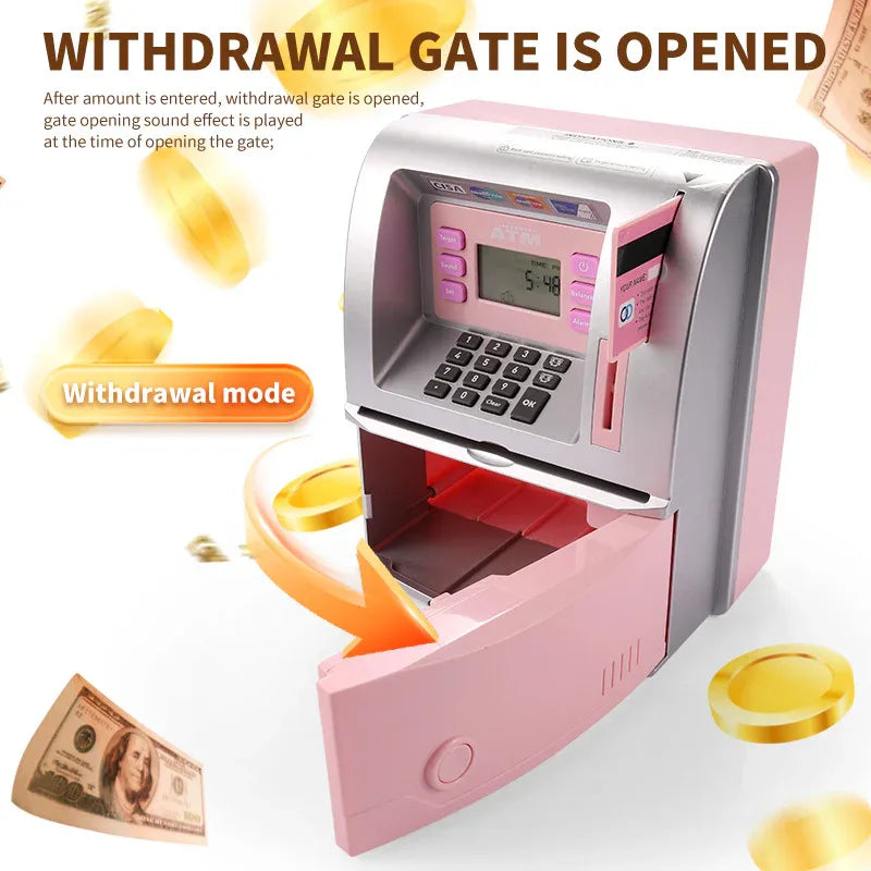 Black Digital ATM Savings Bank for Kids - Electronic Piggy Bank with PIN & Card for Real Money - Mekamart Australia