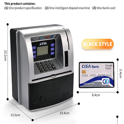 Black Digital ATM Savings Bank for Kids - Electronic Piggy Bank with PIN & Card for Real Money - Mekamart Australia