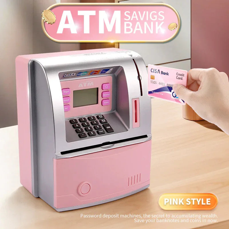 Pink Digital ATM Savings Bank for Kids - Electronic Piggy Bank with PIN & Card for Real Money - Mekamart Australia
