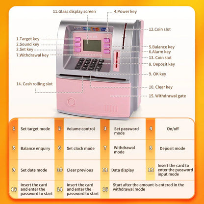 Pink Digital ATM Savings Bank for Kids - Electronic Piggy Bank with PIN & Card for Real Money - Mekamart Australia