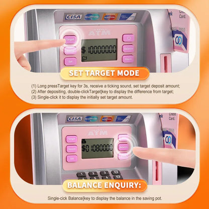 Pink Digital ATM Savings Bank for Kids - Electronic Piggy Bank with PIN & Card for Real Money - Mekamart Australia