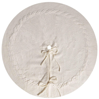 White Luxury Knit Christmas Tree Skirt with Cable-Knit Border - Rustic Holiday Decor(62cm) - Mekamart Australia