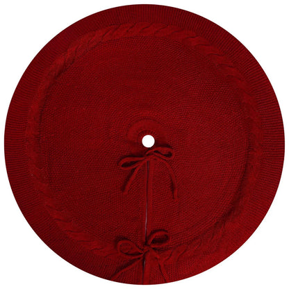 Red Luxury Knit Christmas Tree Skirt with Cable-Knit Border - Rustic Holiday Decor(92cm) - Mekamart Australia