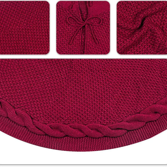 White Luxury Knit Christmas Tree Skirt with Cable-Knit Border - Rustic Holiday Decor(92cm) - Mekamart Australia
