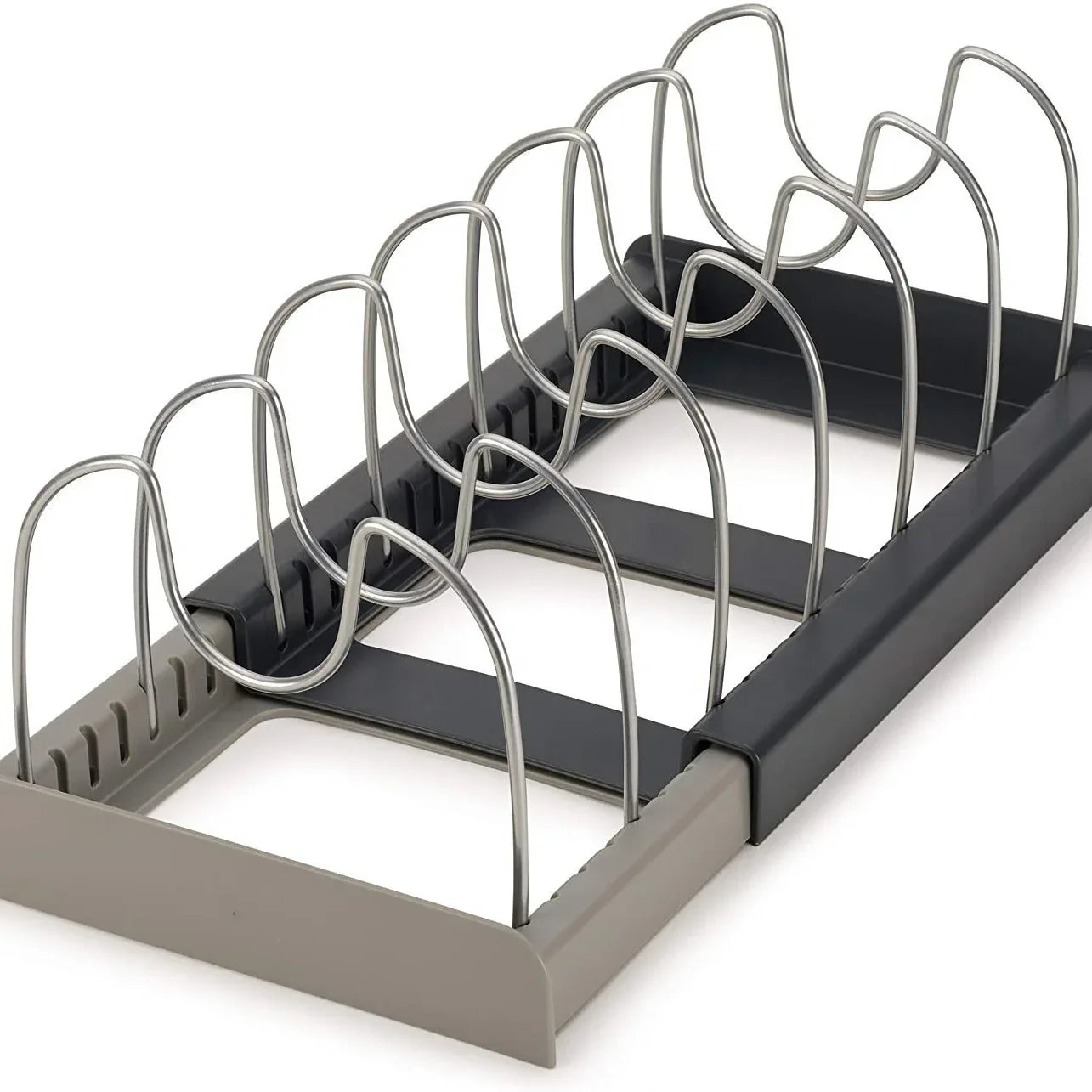Grey Expandable Pan & Pot Lid Organizer Rack - Adjustable Kitchen Cabinet Storage Holder for Bakeware & Cutting Boards - Mekamart Australia