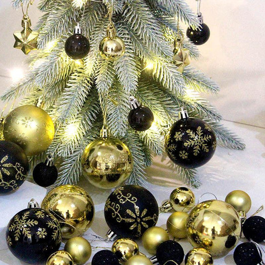 Black and red 44-Piece Assorted Christmas Baubles Set with Elegant Designs in Wooden Gift Box - 3-6cm Decorative Ornaments for Tree, Home & Holiday Display - Mekamart Australia
