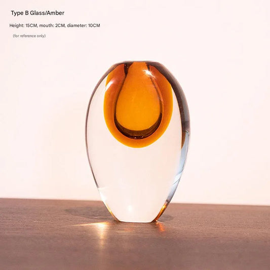 Artistic Teardrop Glass Vase - Handcrafted Glazed Finish for Hydroponics & Floral Decor(amber) - Mekamart Australia