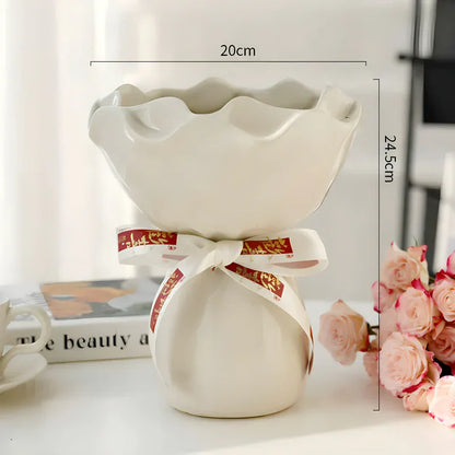 Handcrafted Minimalist Ceramic Vase - Artistic Home Decor Centerpiece(white) - Mekamart Australia