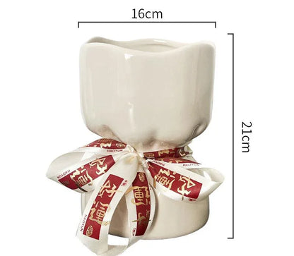 Artisan Handcrafted Ceramic Vase - Minimalist Home Decor with Stable Base(white) - Mekamart Australia