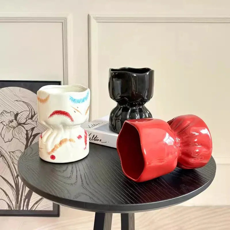 Artisan Handcrafted Ceramic Vase - Minimalist Home Decor with Stable Base(white) - Mekamart Australia