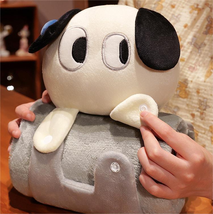 Plush 2-in-1 Pillow Blanket - Adorable Design for Cozy Comfort(Black and white dog) - Mekamart Australia