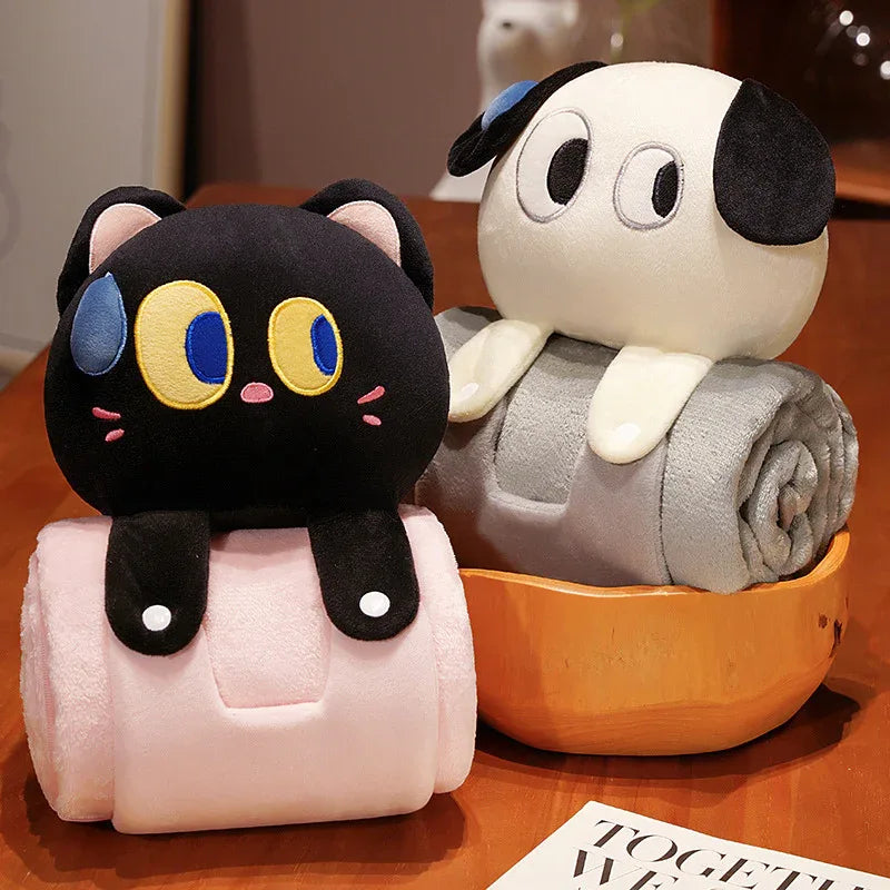 Plush 2-in-1 Pillow Blanket - Adorable Design for Cozy Comfort(Black Cat) - Mekamart Australia