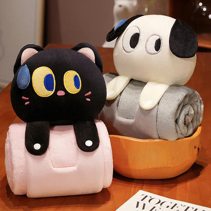 Plush 2-in-1 Pillow Blanket - Adorable Design for Cozy Comfort(Black Cat) - Mekamart Australia