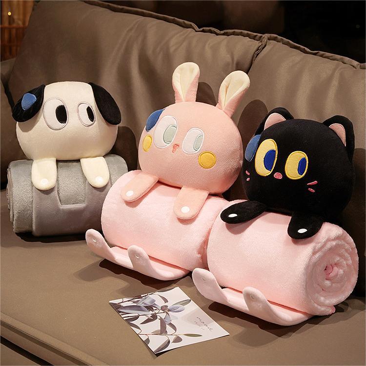 Plush 2-in-1 Pillow Blanket - Adorable Design for Cozy Comfort(Black Cat) - Mekamart Australia