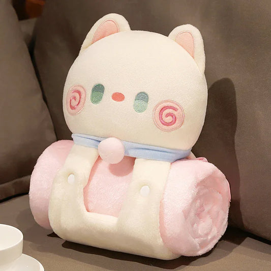 Plush 2-in-1 Pillow Blanket - Adorable Design for Cozy Comfort(White Cat) - Mekamart Australia