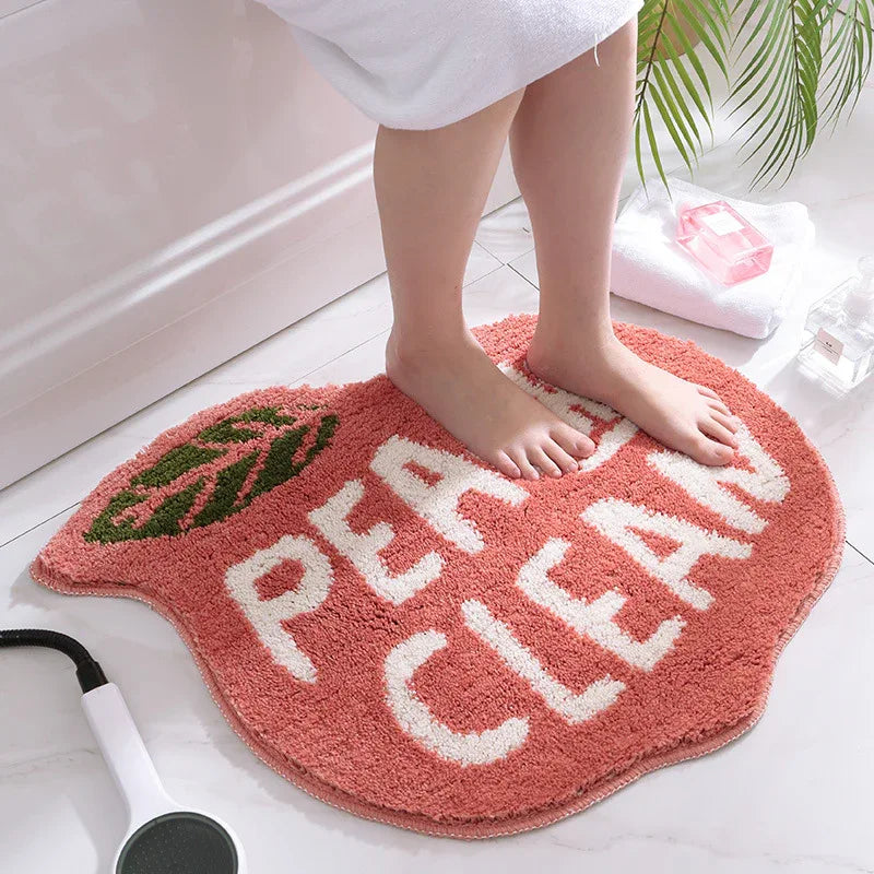 Super Absorbent Microfiber Bath Mat - Non-Slip TPR Backing, Machine Washable, Fun Fruit Designs(Pink peach 55*63cm) - Mekamart Australia