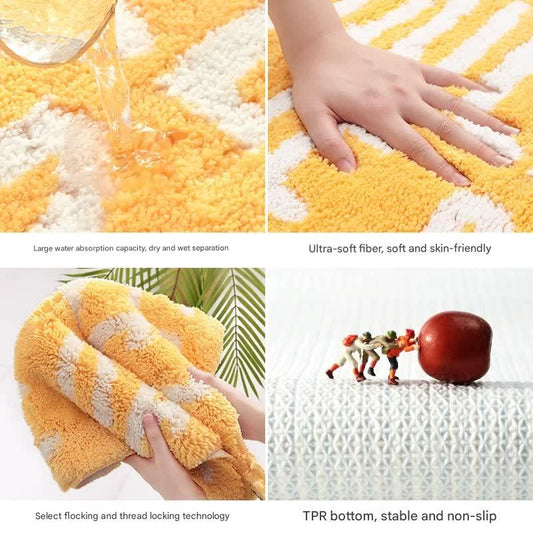 Super Absorbent Microfiber Bath Mat - Non-Slip TPR Backing, Machine Washable, Fun Fruit Designs(Yellow lemon 46*76cm) - Mekamart Australia