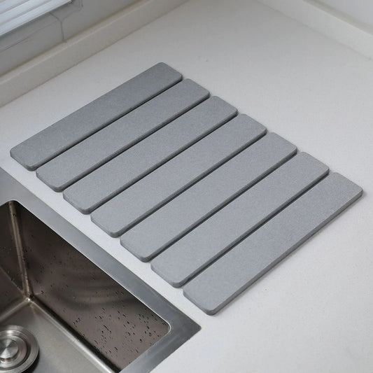 Folding Diatomaceous Earth Countertop Drain Mat - Quick Dry, Non-Slip & Easy Clean Absorbent Pad(light grey) - Mekamart Australia