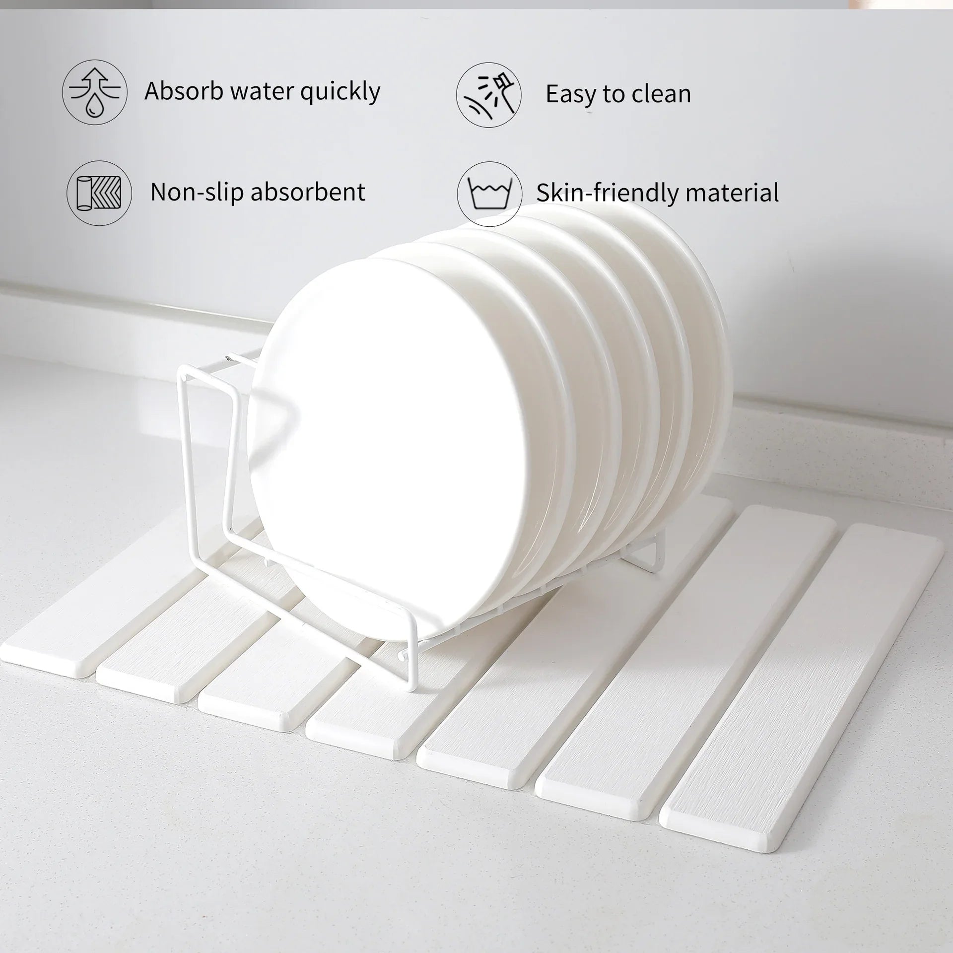 Folding Diatomaceous Earth Countertop Drain Mat - Quick Dry, Non-Slip & Easy Clean Absorbent Pad(light grey) - Mekamart Australia
