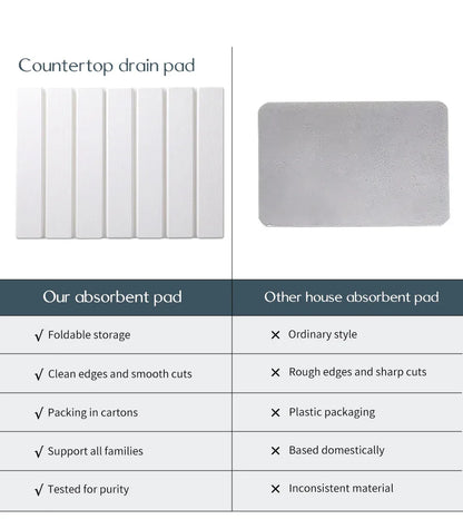 Folding Diatomaceous Earth Countertop Drain Mat - Quick Dry, Non-Slip & Easy Clean Absorbent Pad(light grey) - Mekamart Australia