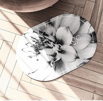 Elegant Floral Print Absorbent Floor Mat - Quick Dry, Non-Slip, Easy Clean Bathroom & Entryway Rug(Water lilies on white background) - Mekamart Australia