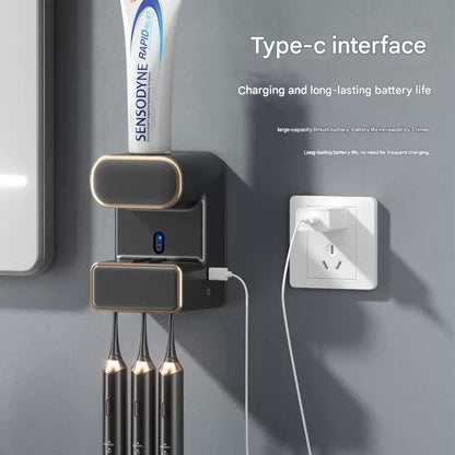 Automatic Toothpaste Dispenser with UVC Toothbrush Sterilizer & Holder - Wall Mounted, Rechargeable(Grey) - Mekamart Australia