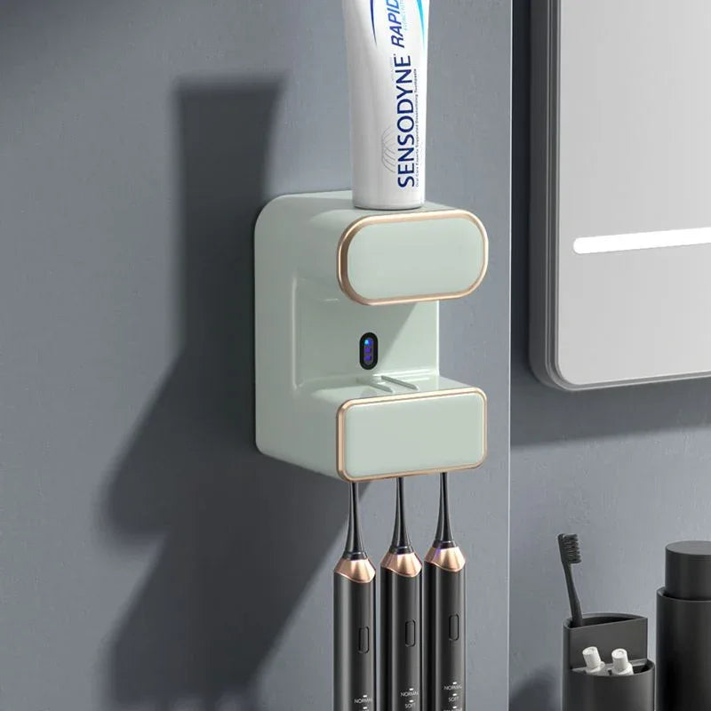 Automatic Toothpaste Dispenser with UVC Toothbrush Sterilizer & Holder - Wall Mounted, Rechargeable(green) - Mekamart Australia