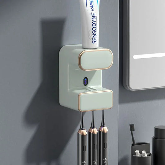 Automatic Toothpaste Dispenser with UVC Toothbrush Sterilizer & Holder - Wall Mounted, Rechargeable(green) - Mekamart Australia