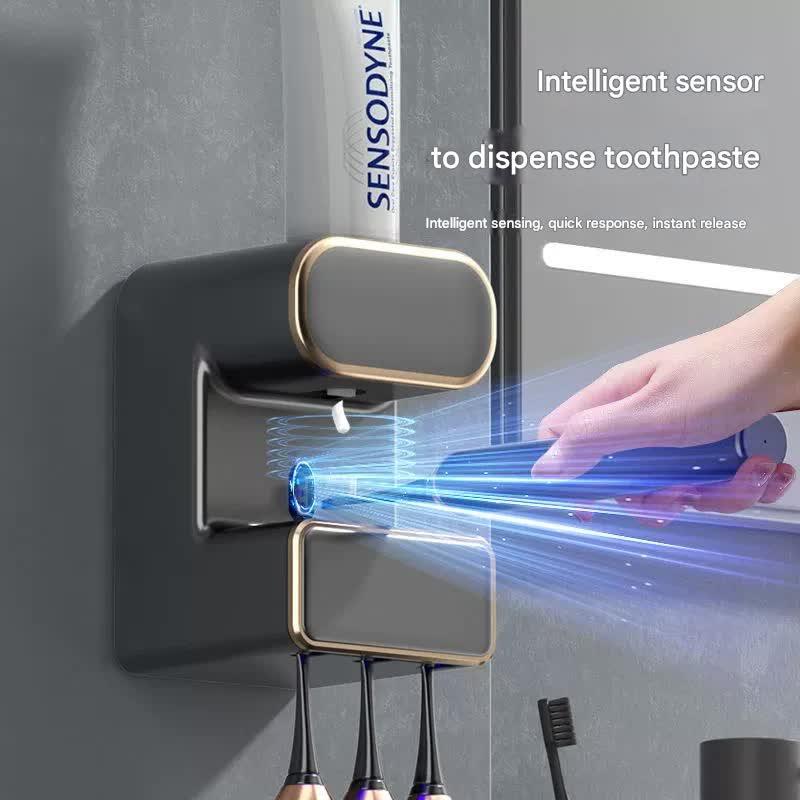 Automatic Toothpaste Dispenser with UVC Toothbrush Sterilizer & Holder - Wall Mounted, Rechargeable(green) - Mekamart Australia