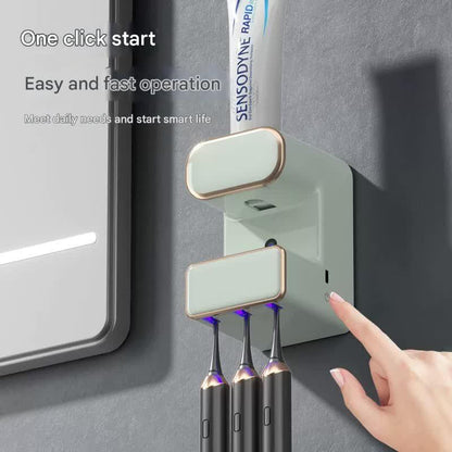 Automatic Toothpaste Dispenser with UVC Toothbrush Sterilizer & Holder - Wall Mounted, Rechargeable(Beige) - Mekamart Australia