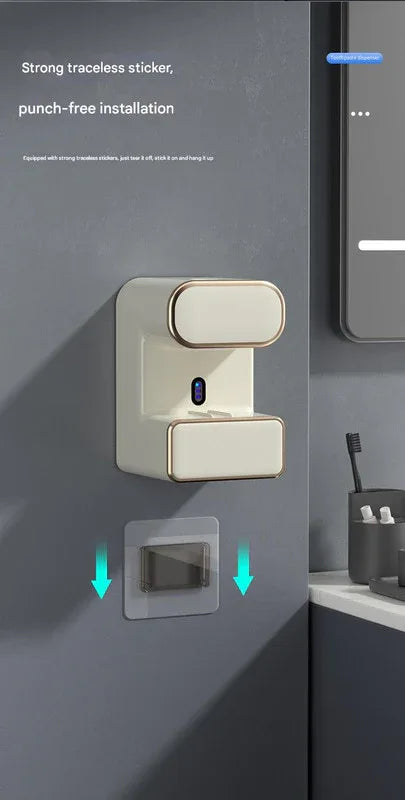 Automatic Toothpaste Dispenser with UVC Toothbrush Sterilizer & Holder - Wall Mounted, Rechargeable(Beige) - Mekamart Australia