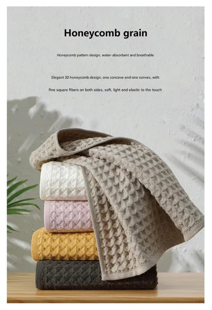 Luxurious 100% Cotton Waffle Weave Towel Set - 3-Piece Absorbent, Quick-Drying & Soft(Pink) - Mekamart Australia