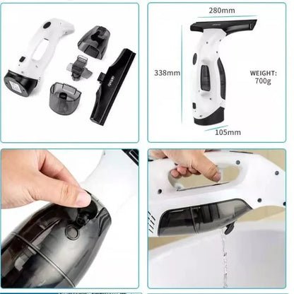Cordless Window & Surface Vacuum Cleaner Kit - Rechargeable, Streak-Free Squeegee with Spray Bottle(White) - Mekamart Australia