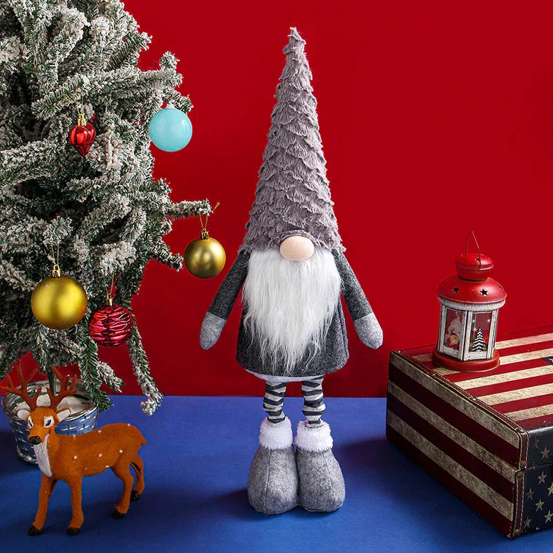 Retractable Leg Christmas Gnome Plush - Adjustable Standing Holiday Decoration(Grey) - Mekamart Australia