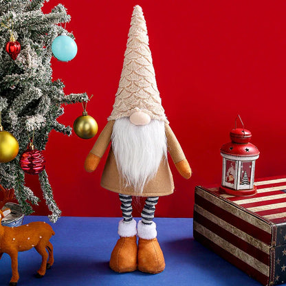 Retractable Leg Christmas Gnome Plush - Adjustable Standing Holiday Decoration(brown) - Mekamart Australia